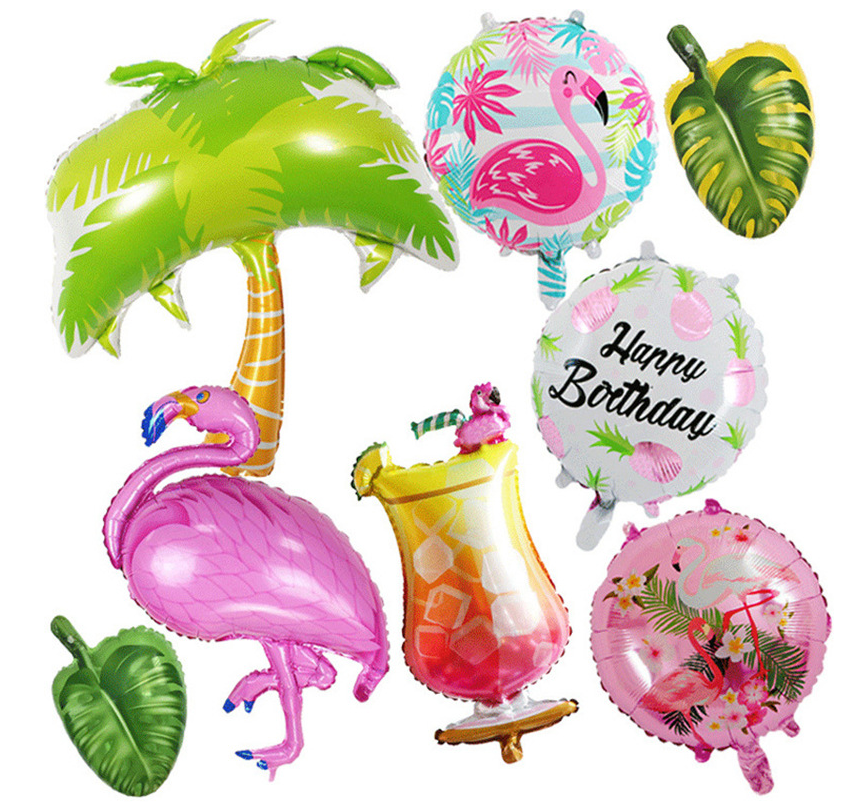 Beach Summer Tropical Party Theme Flamingo and Pineapple Foil Balloons Palm Tree Mylar Balloon