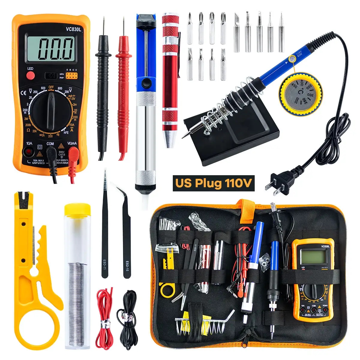 Soldering Iron Kit 110V 60W Welding Tool With Digital Multimeter 5 Pcs Soldering Tip Temperature Electric Soldering Irons