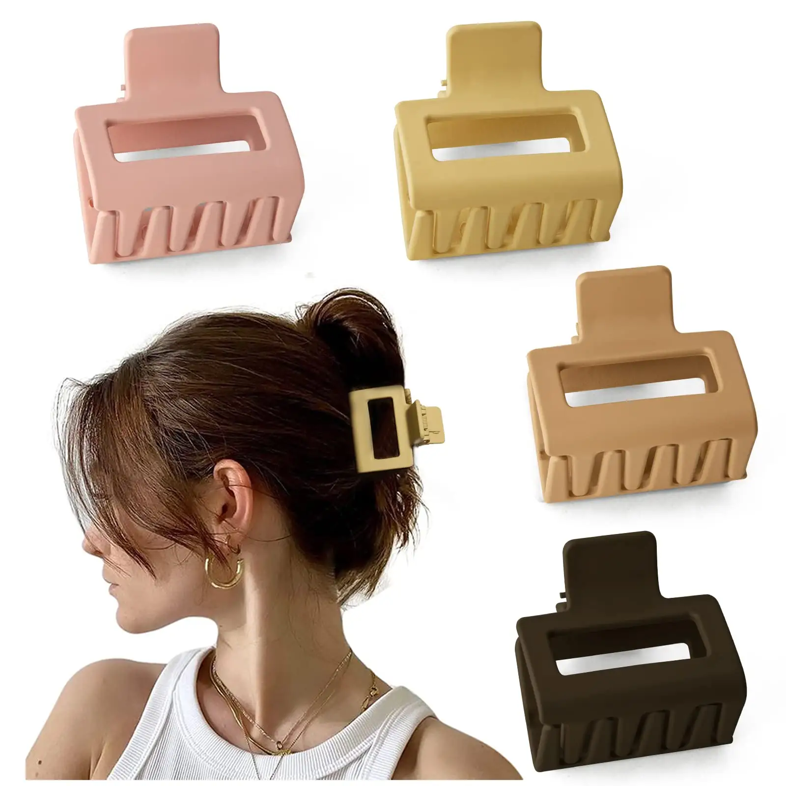 2" Matte Hair Claw Clips for Thick Hair Neutral Color Square Hair Clips Claw Clips C10