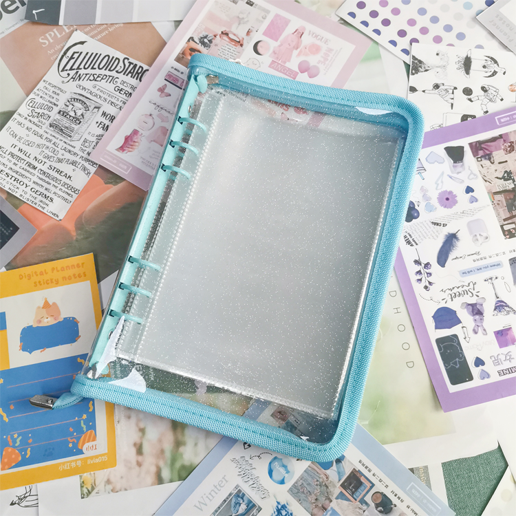 Wholesale a5 a6 pvc waterproof macaron colored agenda glittered planner budget binder with zipper refillable binder