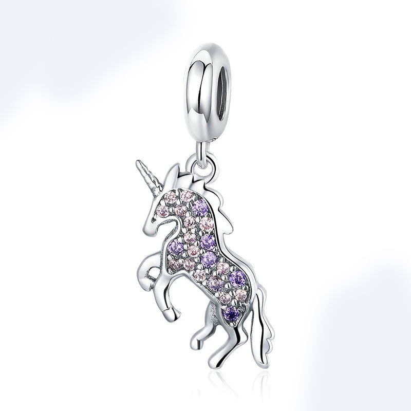 925 Sterling Silver Licorne Memory Pendant Colorful CZ Animal Unicorn Charms Fit Original Pan Bracelets Necklaces Jewelry Making
