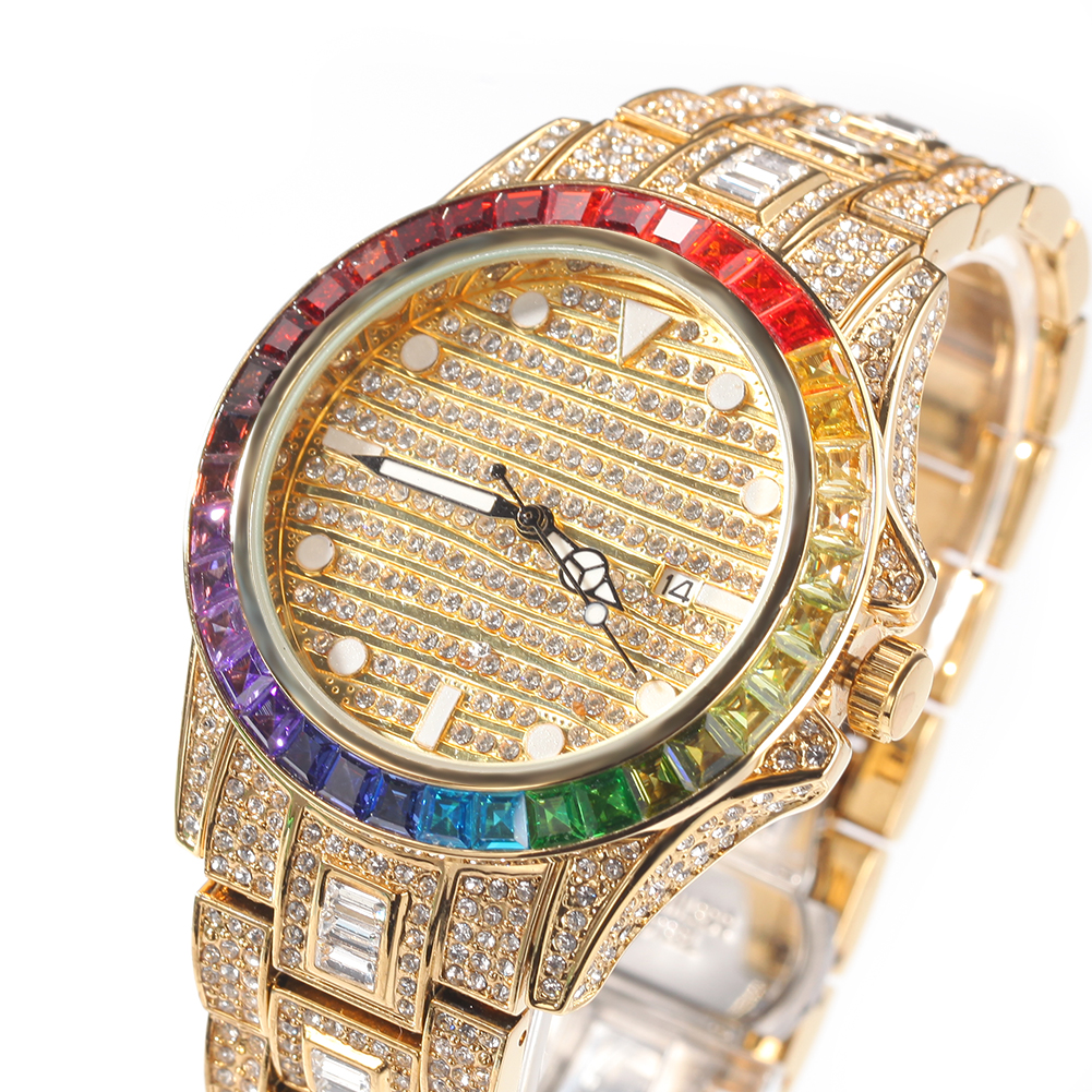 ZJW1547 Fashion hip hop men's large dial personalized quartz watch new color diamond butterfly double button wristwatch