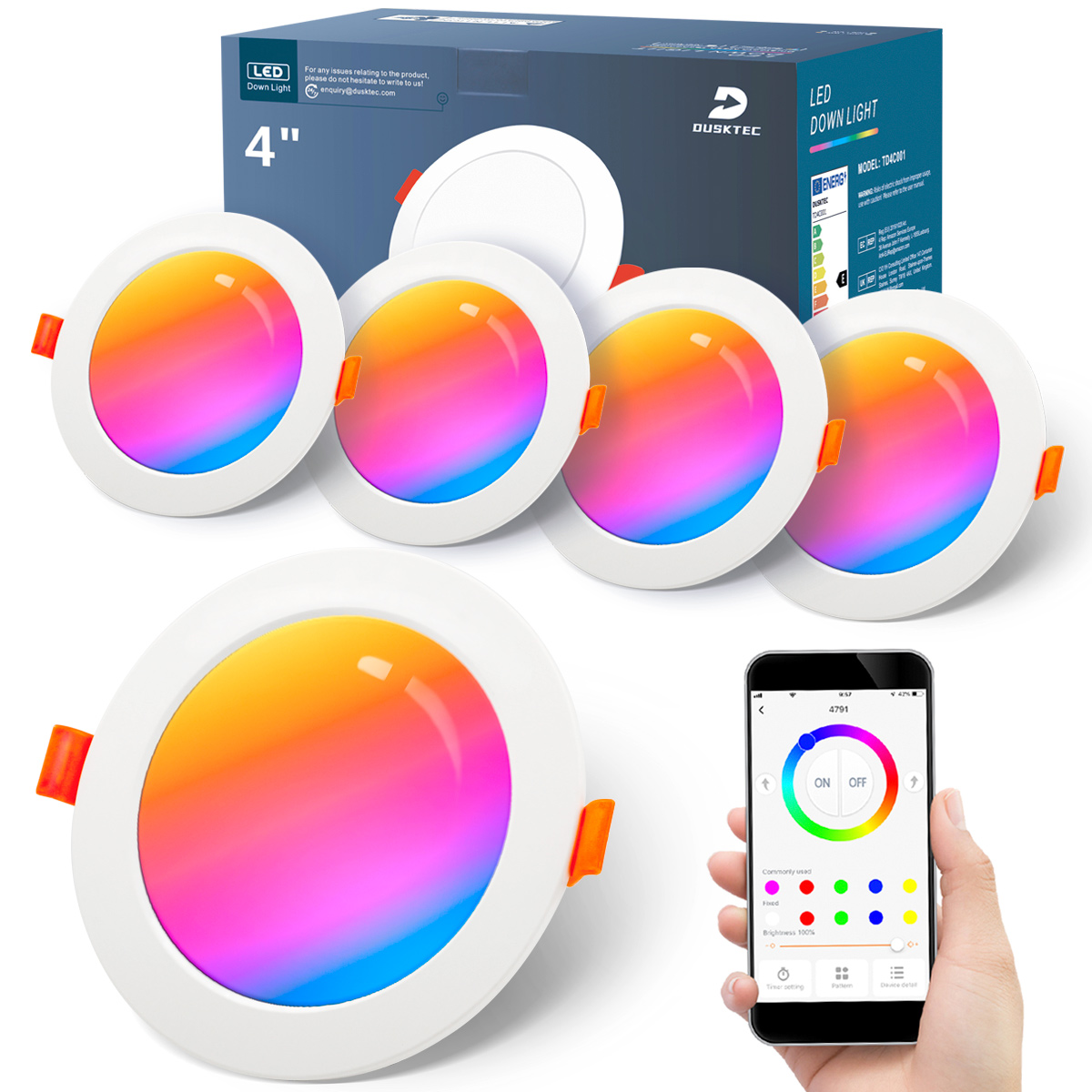 DUSKTEC 3 дюйма 4 дюйма 6 дюймов 6 Вт 12 Вт 16 Вт встраиваемый потолочный Rgbw Rgb Светодиодный точечный светильник, умные светодиодные светильники