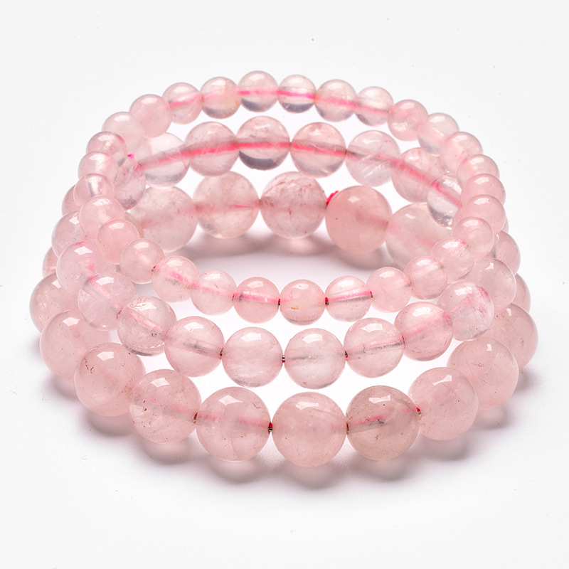 Lucky Insert Silver Beads Handmade Gem Natural Stone Bracelet Stretch Gemstone 6/8/10mm Round Beads Crystals Rose Quartz Unisex
