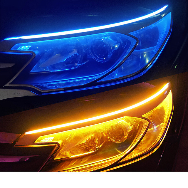 2 шт. Led Drl Автомобильные фары дневного света Гибкая Водонепроницаемая светодиодная лента для ленты Автомобильные фары с белым светом сигнал поворота желтый Тормозная поток света 12v
