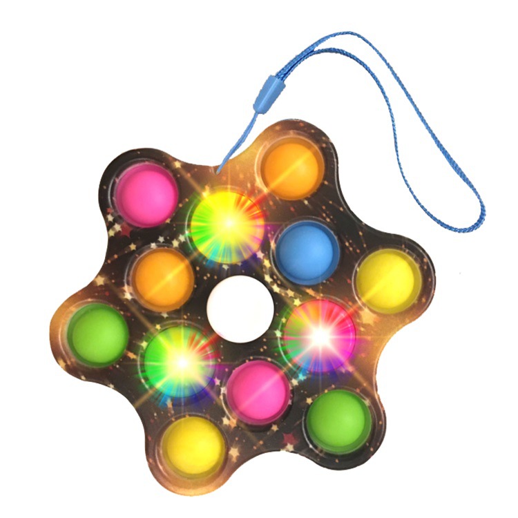Best Sell Small Six-leaf Bubble Music Printed Tape Light Function Rotating Colorful Light Gyro Toy Decompression Game