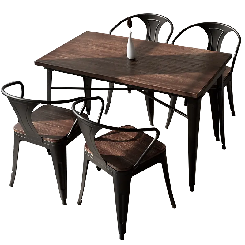 Kitchen Modern Furniture Dining Set Wood Metal Table and 4 Chairs