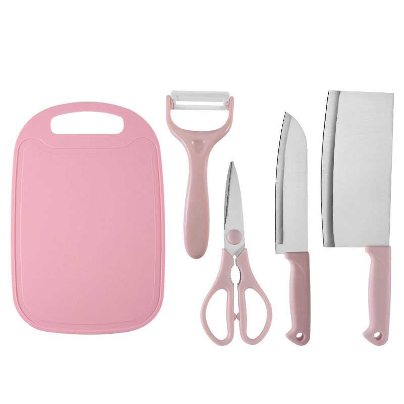 Pink kitchen knives set household stainless steel knife bread kitchen knife set with cutting board