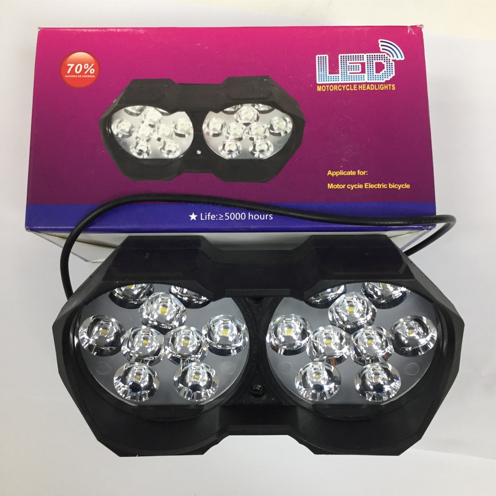 12V с двухголовой мотоциклетная фара 12 Вт * 2 18 Вт * 2 6500 к по-прежнему флэш-белый светодиодные лампы ATV Скутер Светодиодный прожектор лампы