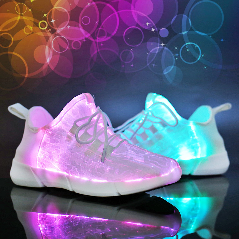 Hot Sale Autumn Spring Sports Running White Shoes New Breathable Woven USB Charging LED Light Shoes