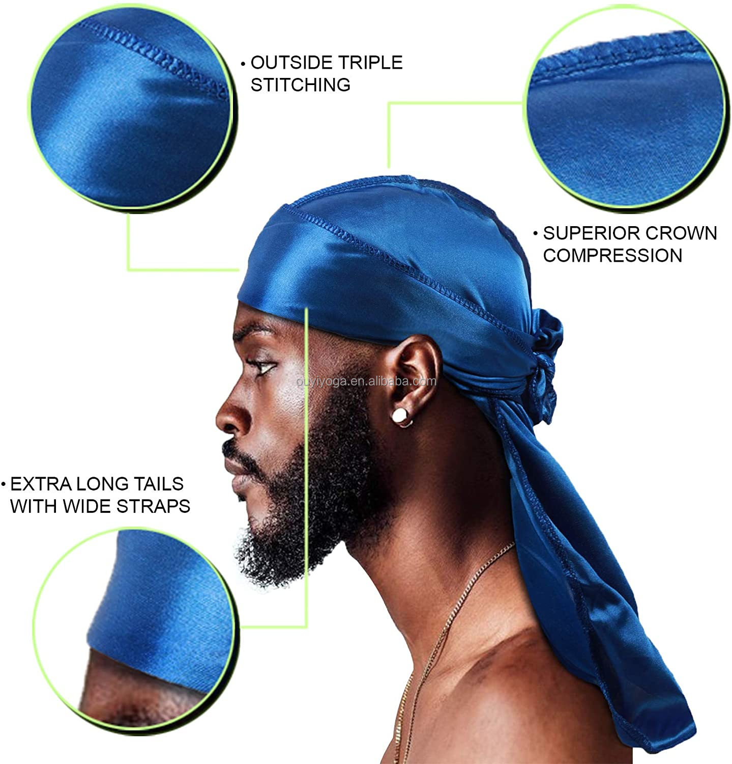 wholesale men women custom silk Durags long tail Muslim Plain Unisex Headwrap Silky satin Durags for Men
