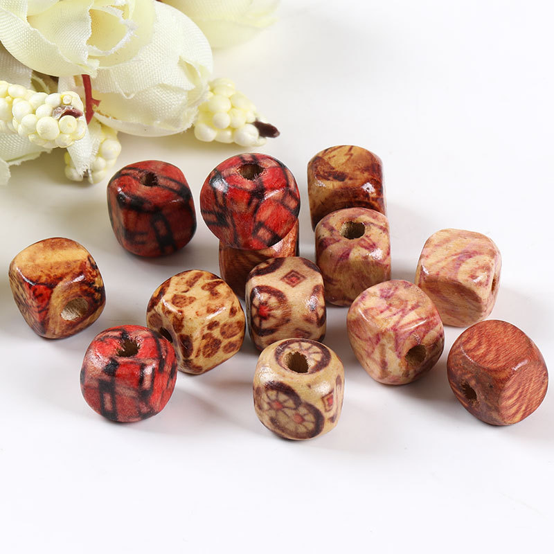 100Pcs Lotus wood prismatic wooden beads logs octagonal beads special-shaped wooden beads wholesale