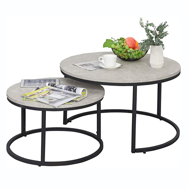 Steel Leg Cement Wood Top Round Living Room Home Furniture Circle Industrial Side Center Coffee Tea Table Set