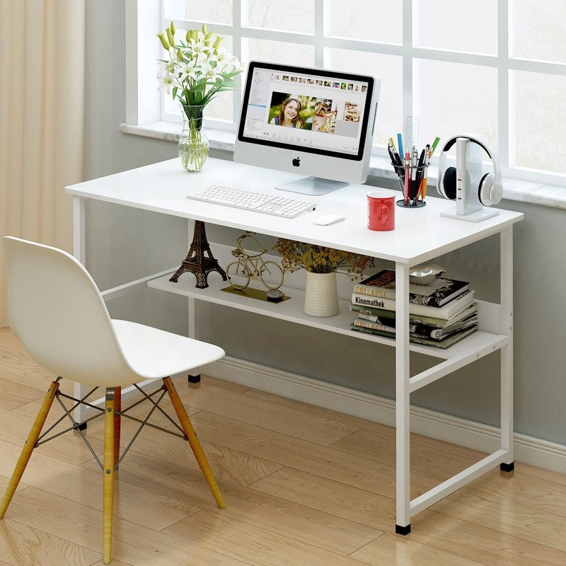 China Factory Wholesale Cheap White PC Computer Table Desk With Shelf Under Desktop