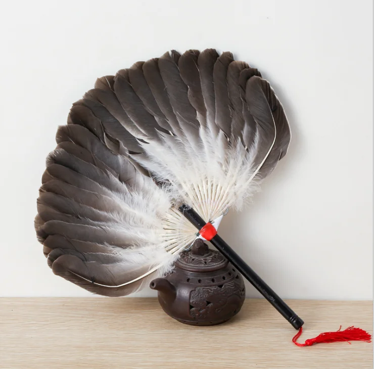 EHFEATHER, хит продаж 2021, китайские ручные вентиляторы из бамбукового гусиного пера