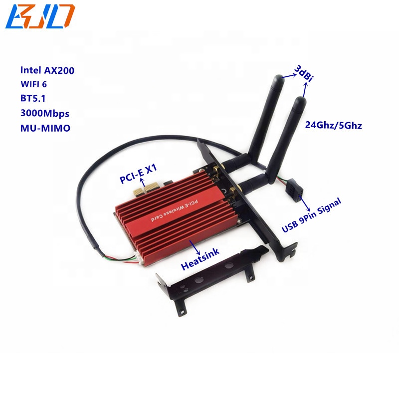 2,4 ГГц 5,0 3000 Мбит/с Wi-Fi, PCI-E PCIe 1X сетевая карта адаптер с красным радиатора BT 5,1 MU-MIMO WIFI6-чип Intel AX200