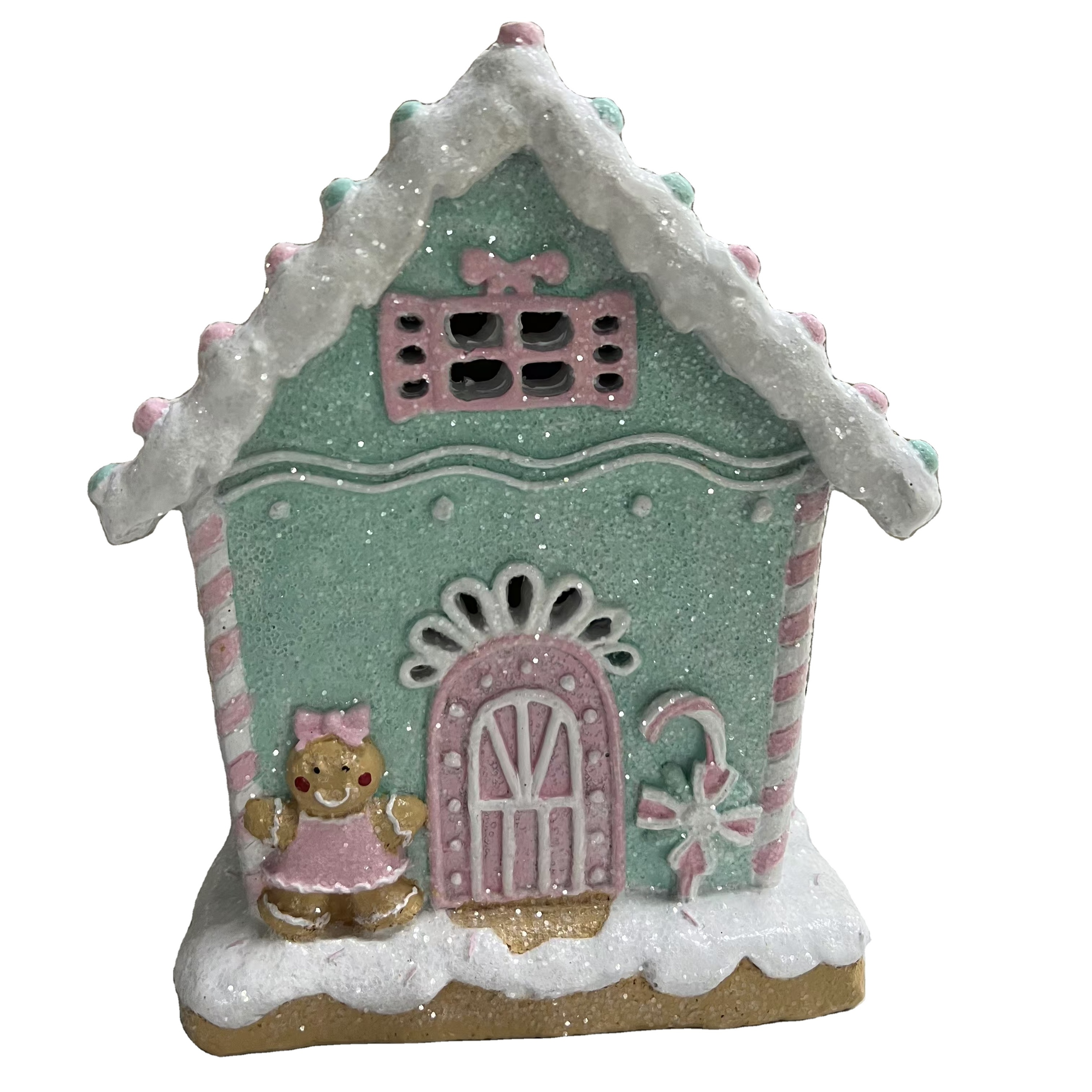 Resin Gingerbread house for Holiday Decoration w/o Led, Green