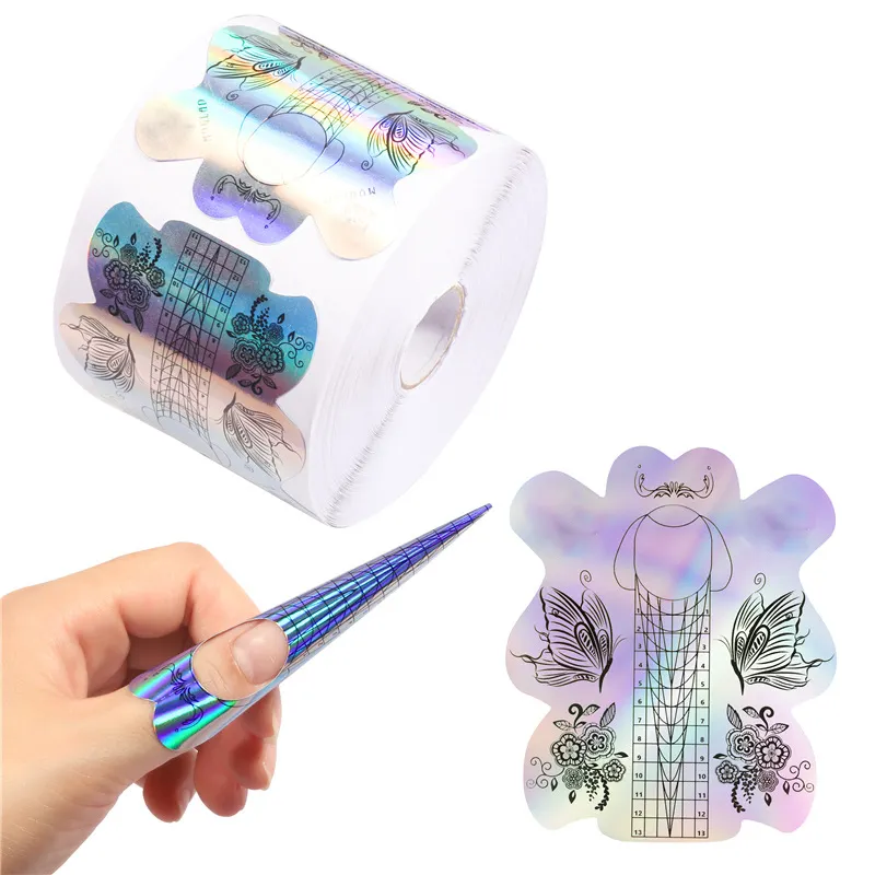 BQAN OEM LOGO Holographic Paper Nail Art Extension Mold Aluminium Double Use Strong Soft Gel Dual Acrylic Nail Form