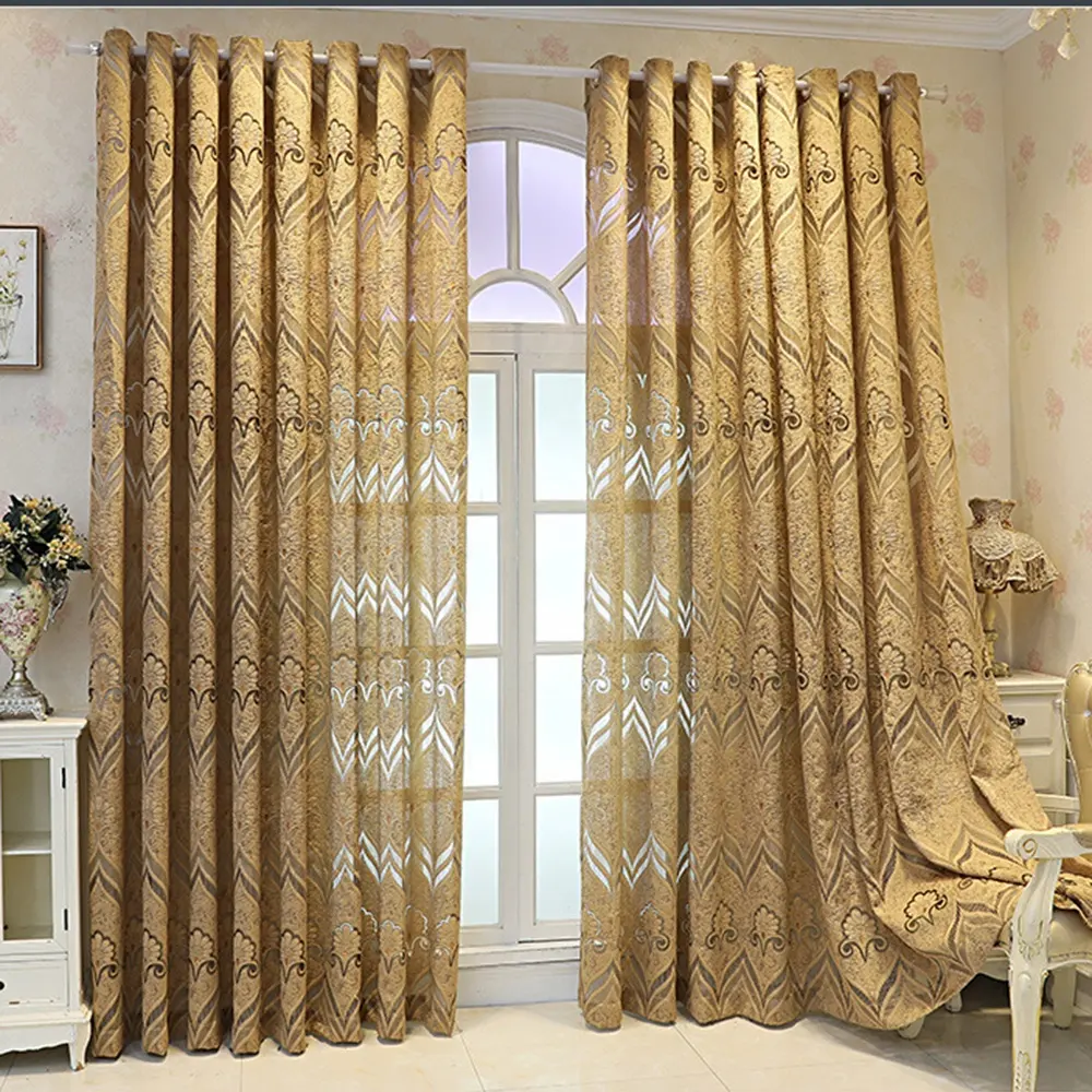 American modern grommet ready geometric velvet jacquard tulle curtain fast ship coffee nice home room new design curtain