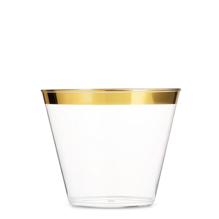 Gold-Rimmed Clear 9 Oz Plastic Cups