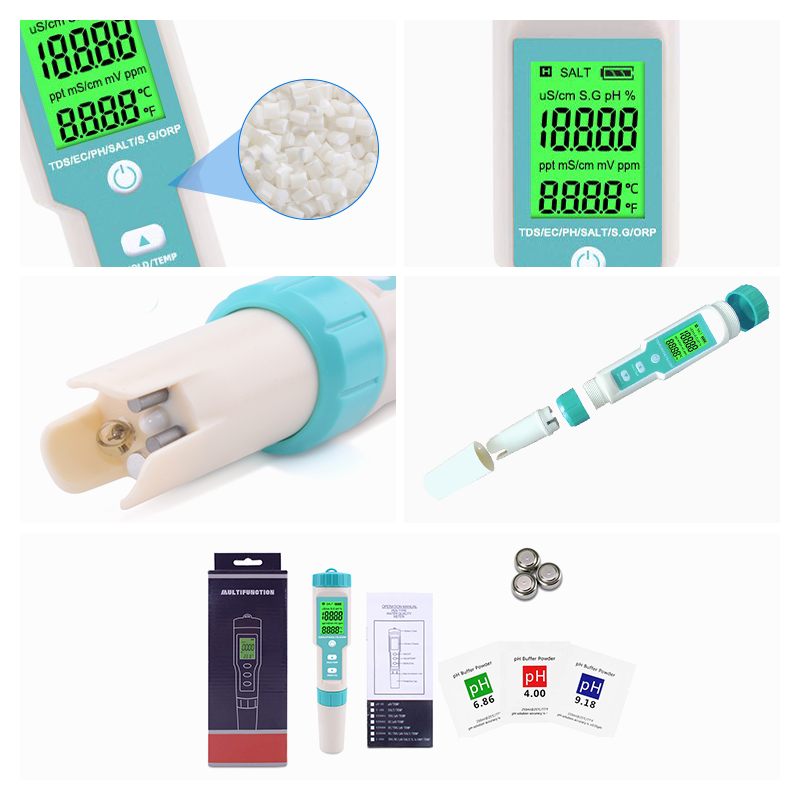 Newest 7 in 1 TDS/EC/S.G/Salinity/TEMP/ORP tester ph meter with backlight