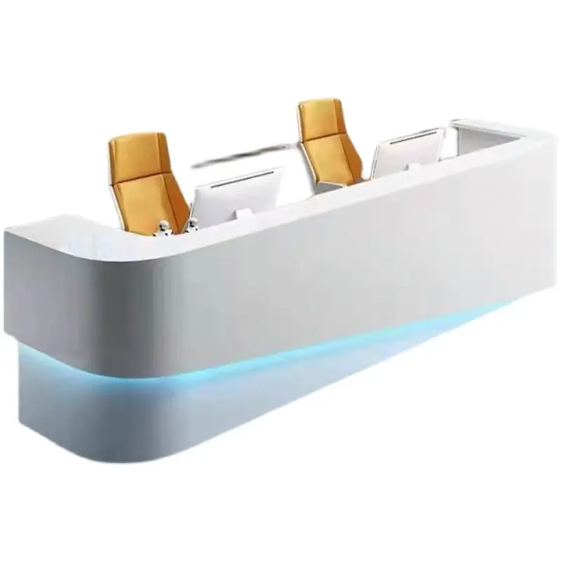 Luxury White Paint Hotel Creative Front Desk Office Reception Counter Desk with LED ( 1.6~5m)