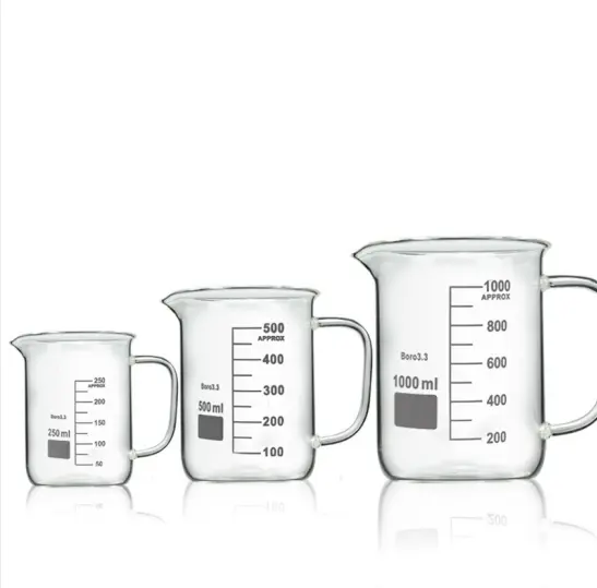 Huke Laboratory Glassware Measuring Beaker 250ml 400ml 500ml 600ml 800ml 1000ml 2000ml Borosilicate Glass Beaker With Handle