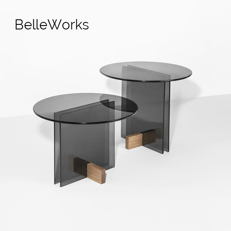 BELLEWORKS Designer Nordic Modern Living Room Sofa Gray Round Acrylic Side Coffee Table for Bed Rooms