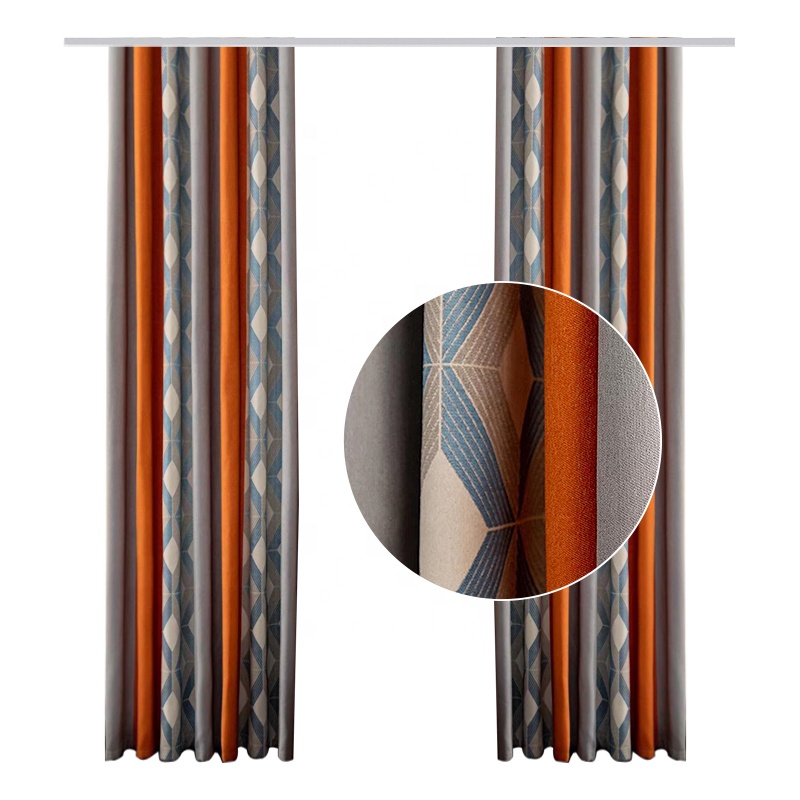 Hot Sale Nordic Style Design Geometric Jacquard Cortinas Para Sala Polyester Orange Curtains For The Living Room