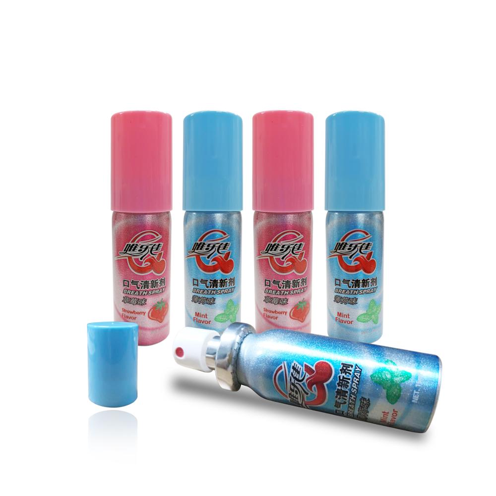 Low price wholesale custom portable aluminum cans fruit flavor oral spray strawberry flavor breath freshener spray