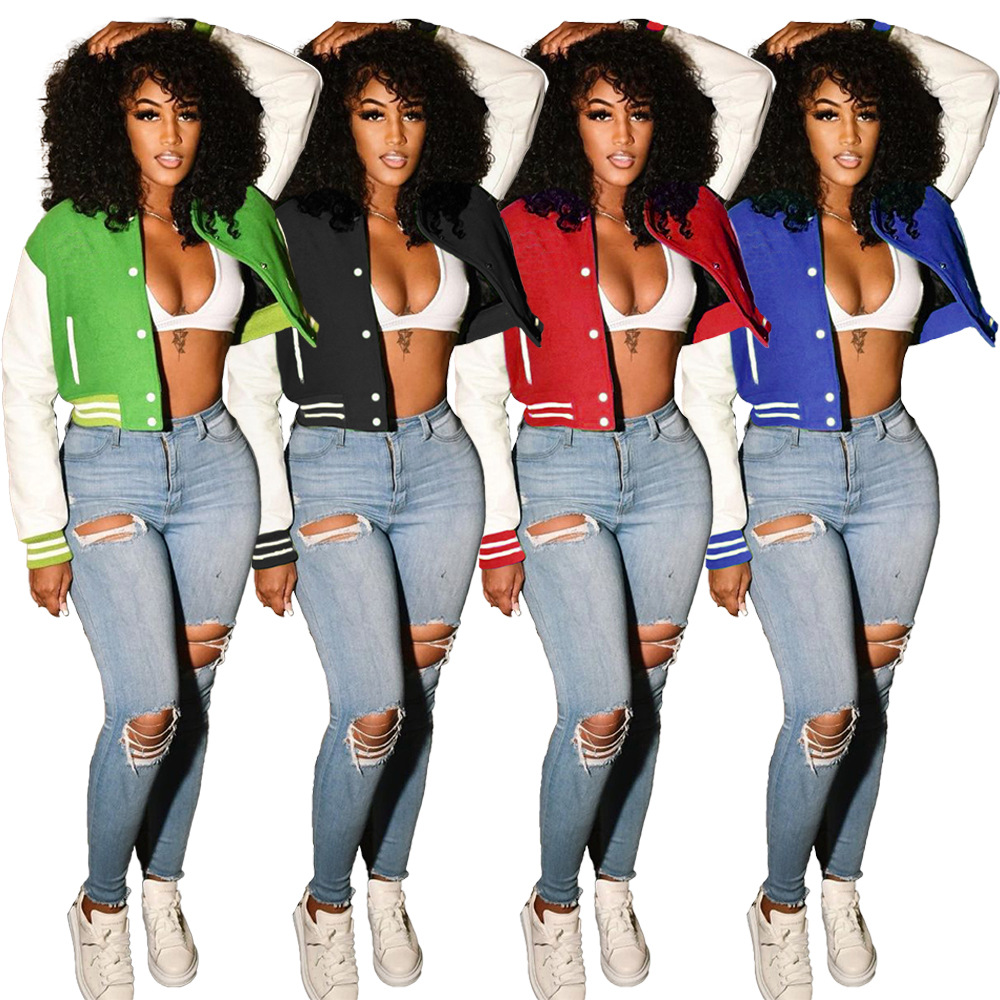 Womens Fall Clothing Autumn Clothes 2021 Button Down High Quality Women Jackets Winter Coat Woman Cropped Baseball Jacket
