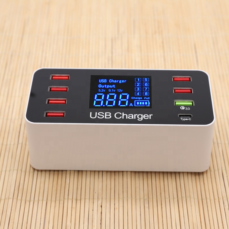 Универсальное быстрое зарядное устройство 3,0 8USB Type C зарядное устройство станция со светодиодным дисплеем Быстрая Зарядка адаптер питания настольное зарядное устройство USB для мобильного телефона