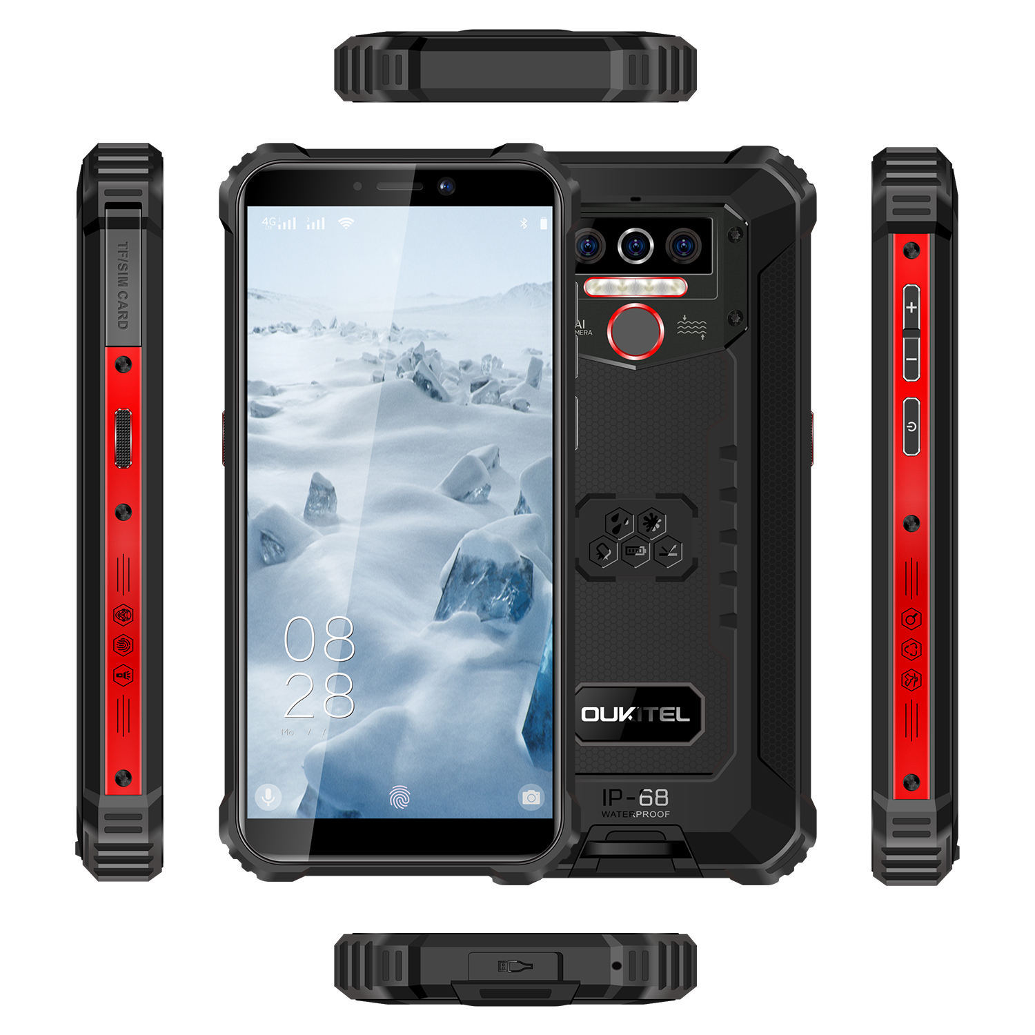 OUKITEL WP5 5,5 ''8000 мА/ч, IP68 водонепроницаемый сумка для мобильного телефона, 4 Гб оперативной памяти, 32 Гб встроенной памяти, Quad Core тройные камеры Android 9,0 мобильный телефон 5V/2A