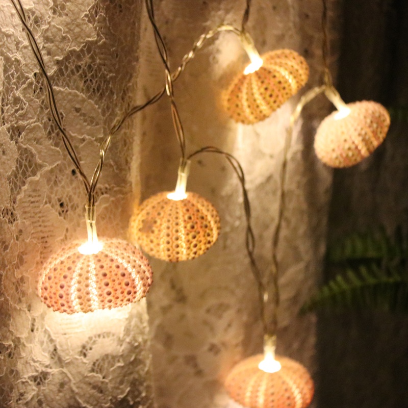 Pink Sea Urchin LED Light String Natural Shell Wedding&Christmas Decor Handmade Craft Party Supplies