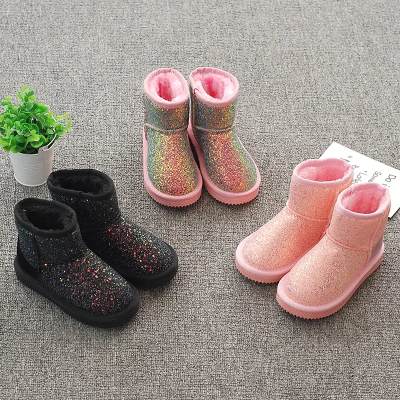 Custom Girls Fashion Luxury Fancy Charm Children Kids Outdoor Rhinestone Glitter Bling Sequin Diamond Ankle Snow Boots