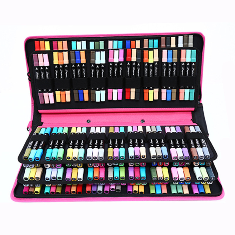 216 holes rose red black glass marking pen box large capacity waterproof durable double zipper multi function pencil case