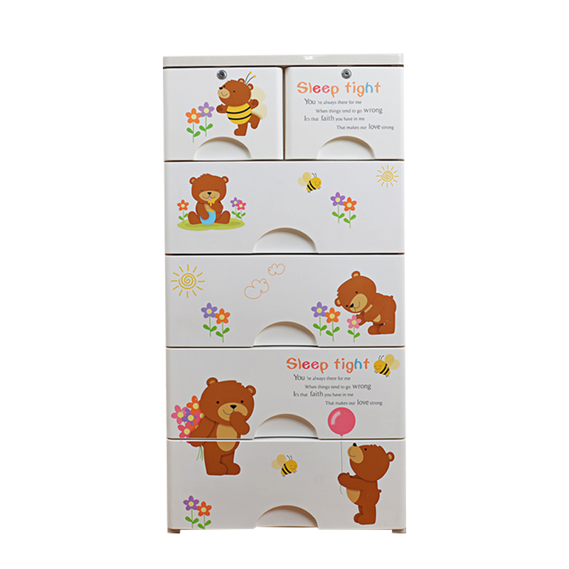 1265 Cartoon Brown Bear Five Layers Kids Plastic Drawer Multilayer Storage Cabinet