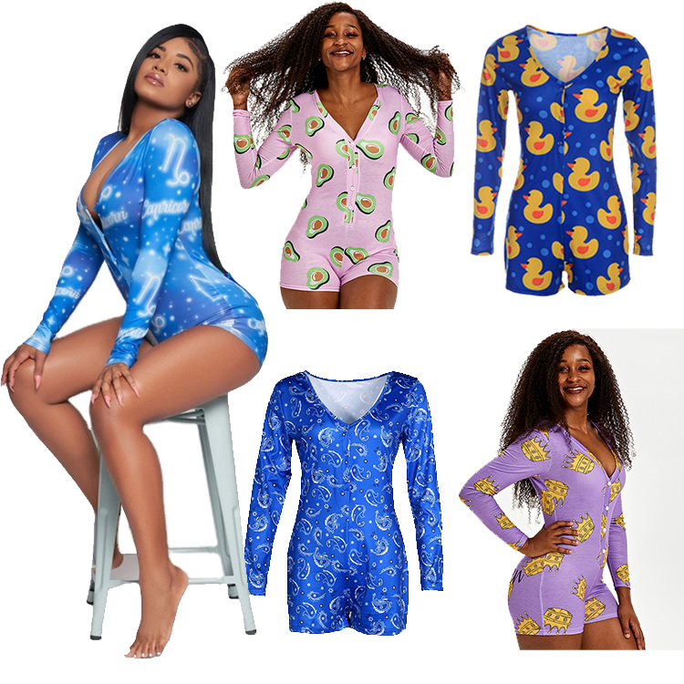 2021 customized summer latest alluring printing sexy women rompers jumpsuit