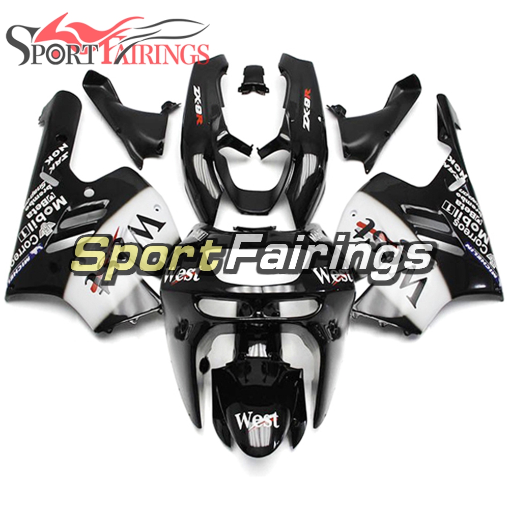 Sportbike полный комплект обтекателей подходит для Kawasaki ZX9R 1994 1995 1996 1997 ZX-9R 94-97 ABS пластик Кузов-Черный Белый ЗАПАД издание