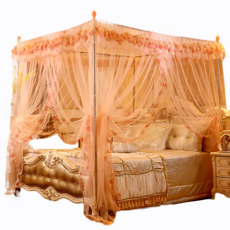 Hot Beautiful Elegant Free Standing Strong Lace Double Bed Comfortable Home Bed Mosquito Net