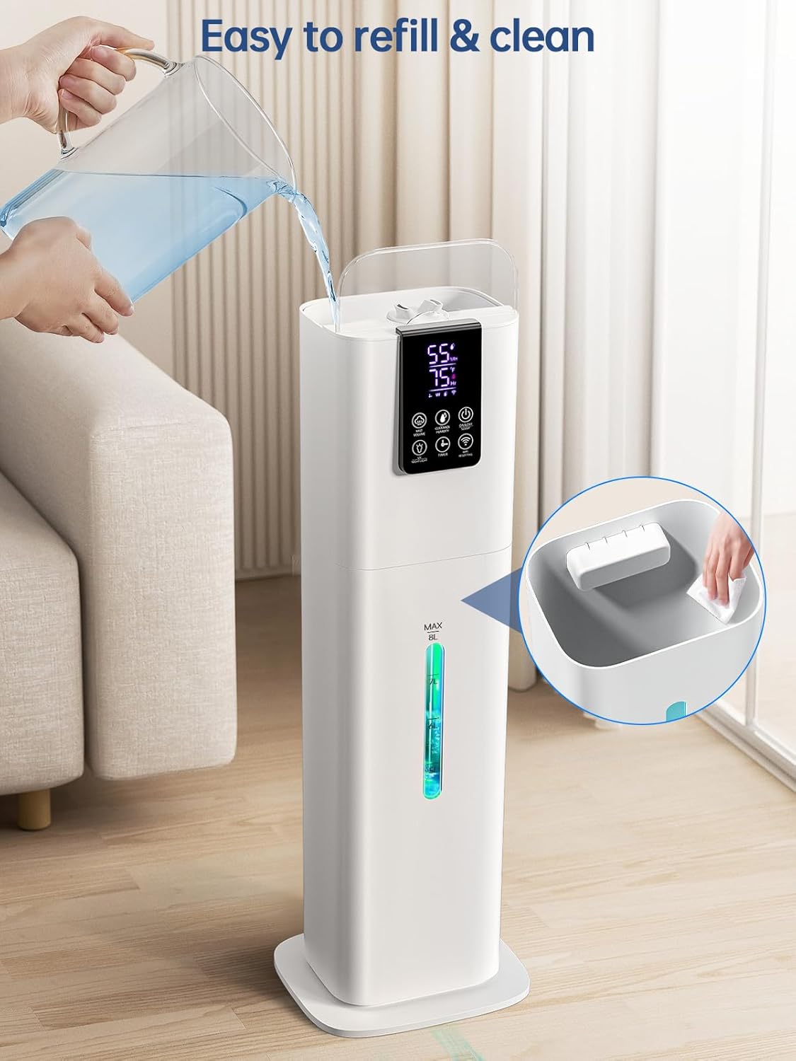 RUNAL 8 Liter Electric Cool Mist Smart Ultrasonic Air Humidifier With Led Light For Home Household