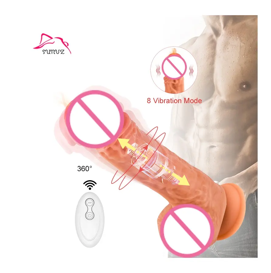 8 Frequencies Stretching Liquid Silicone Remote Control Heating Thrusting Dildos for Women Huge Realistic Big Vibrator Dildo
