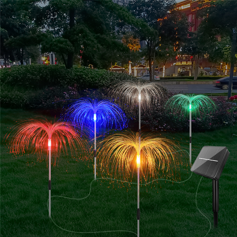 4 In 1 Outdoor Solar Led Fiber Optic Flower Jellyfish Light Led Fiber Optic Lights Decoration Lamp For Garden