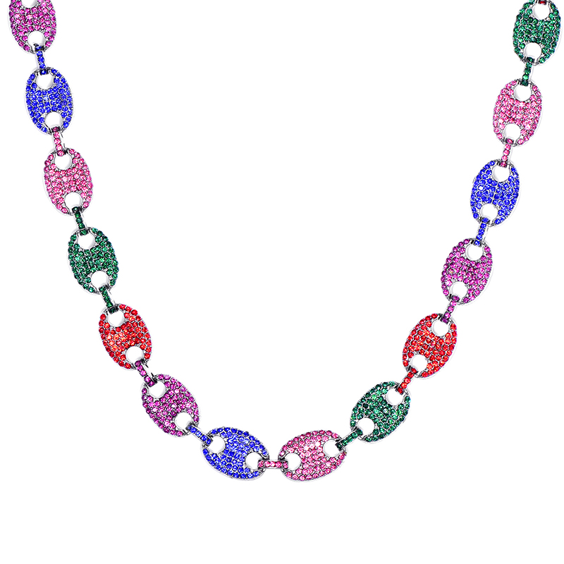 Wholesale fashion individuality Diamonds Rainbow Iced Out necklace