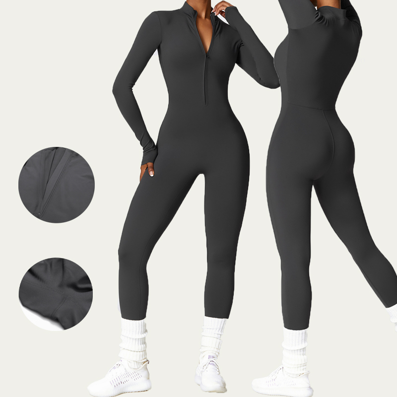 Custom One Piece Yoga Bodysuit Women Long Sleeve Fitness Jumpsuit Rompers Biker Short Sport Outfit Women Bodycon Yoga Jumpsuit