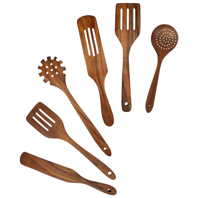 Organic Teak Wood Kitchen Utensil With Spatula Wooden Spoons For Cooking