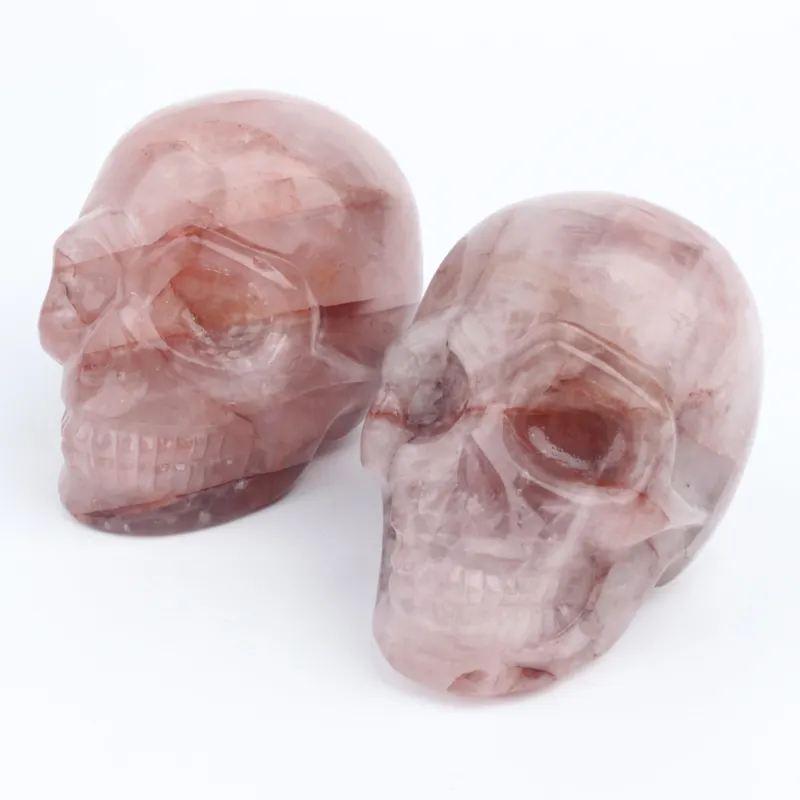 Wholesale hand carved skulls healing red hematoid fire quartz crystal Skulls for feng shui