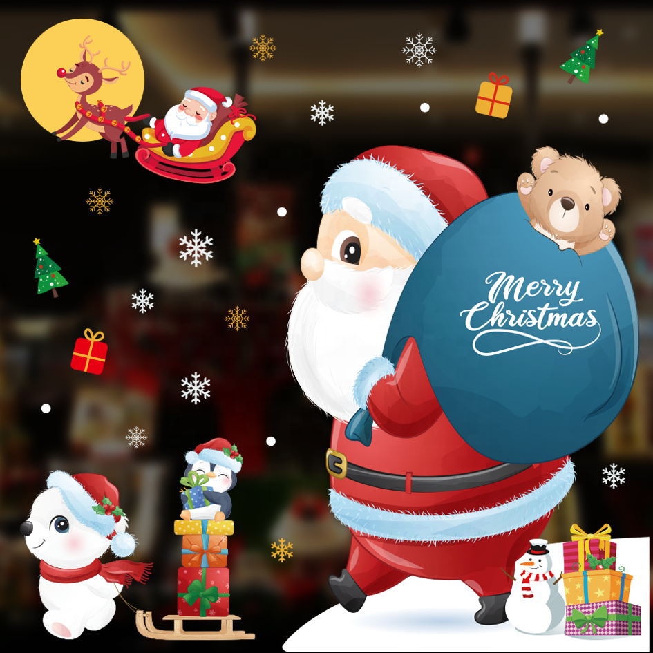 Megan Q Christmas glue-free electrostatic stickers window decoration Christmas window stickers shopping mall hotel decoration