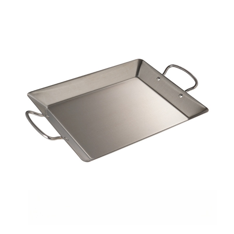 Stainless Steel Square Dinner Plate with Double Handle Commercial Dinner Dishes Serving Platter Fish Pan Seafood Pot