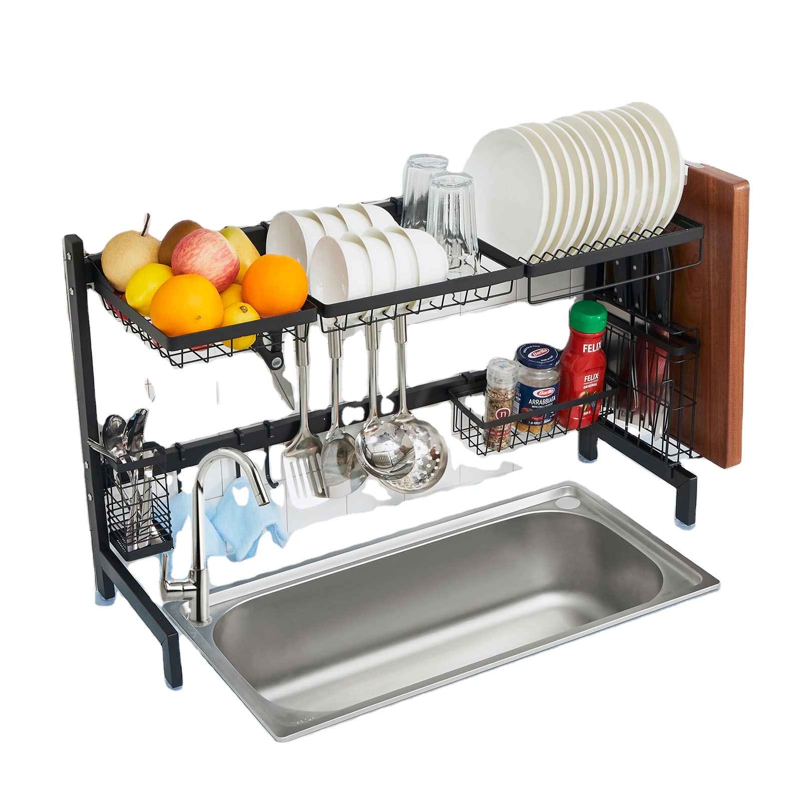 standing type stainless steel dish drying rack over the sink length expandable drainer rack kitchen counter shelf storage holder